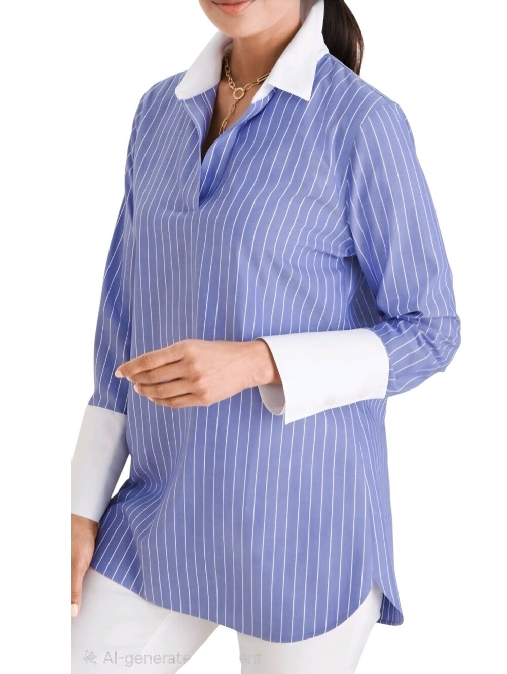 Chico's No Iron Coolmax All Season Striped Corporate Casual Pullover Tunic 2.5 L